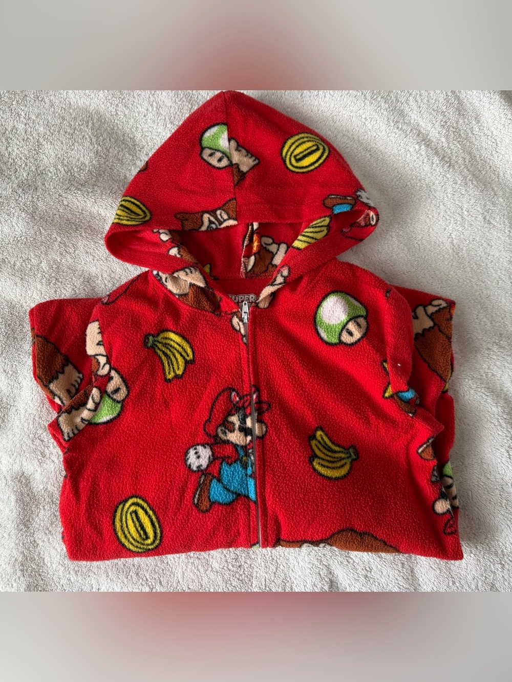 Kids Red Super Mario Hooded Fleece onesie Pajama - size 7/8